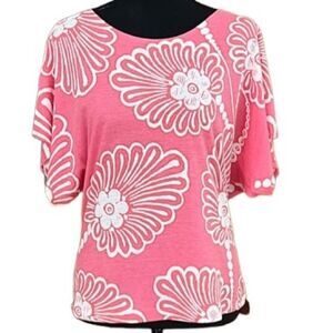 BEFORE + AGAIN SUNDANCE Premium pink white floral dolman sleeves top T shirt XS